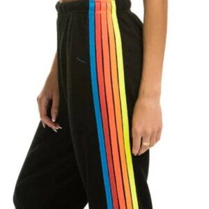 Aviator Nation Charcoal Grey Joggers with Rainbow Stripes